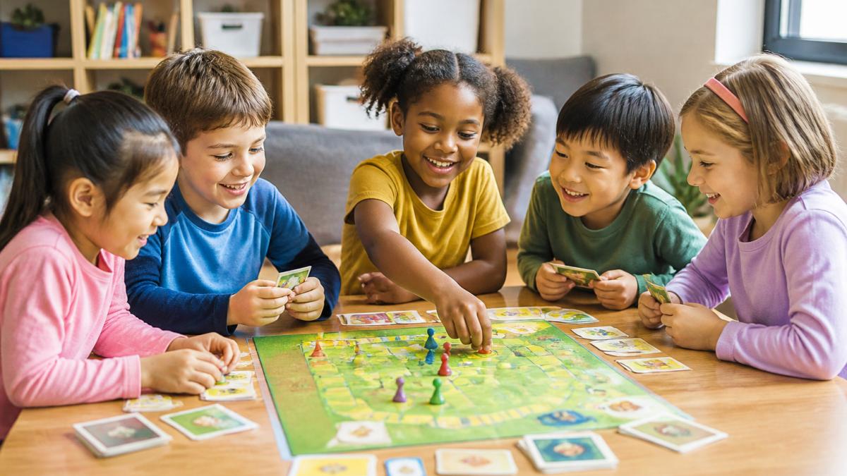Infographic showing a step-by-step process for character building games for kids through cooperative play